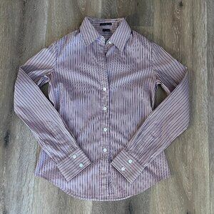 NWOT THEORY Button Down Dress Shirt Cotton Blend - Petite/Small - Maroon Striped